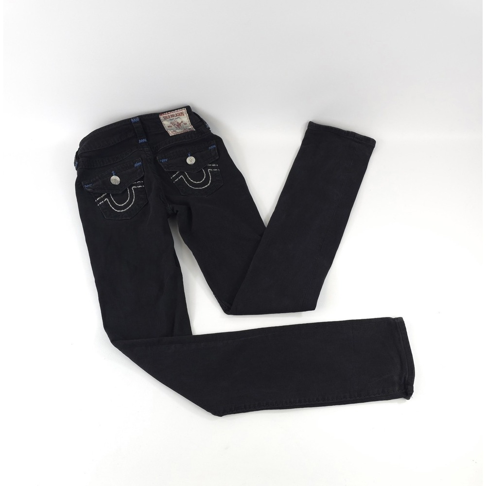 True Religion Billie Big T mid-rise Straight skinny Blue Black Women jeans 24 - Picture 1 of 10